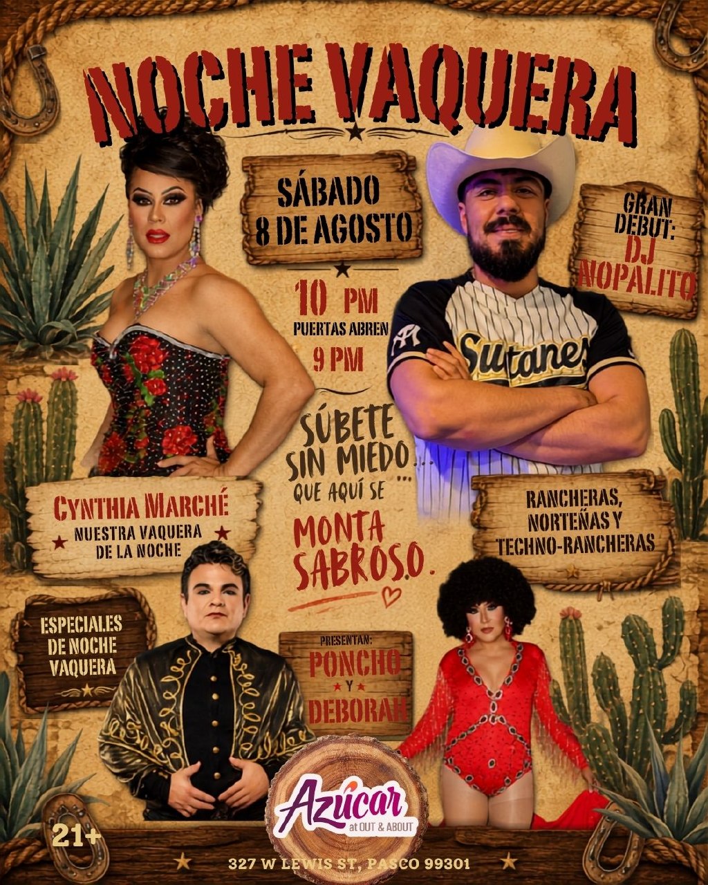 Noche Vaquera: Cynthia Marche, DJ Nopalitos, Poncho y Deborah flyer