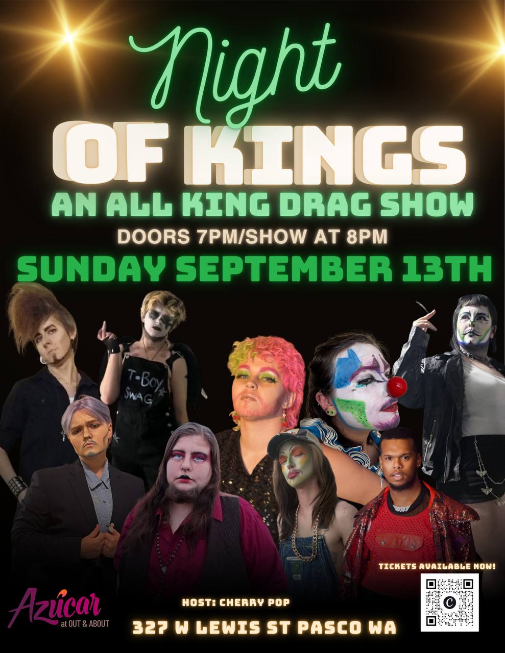Night of Kings; An All King Drag Show flyer — Azúcar, Pasco WA