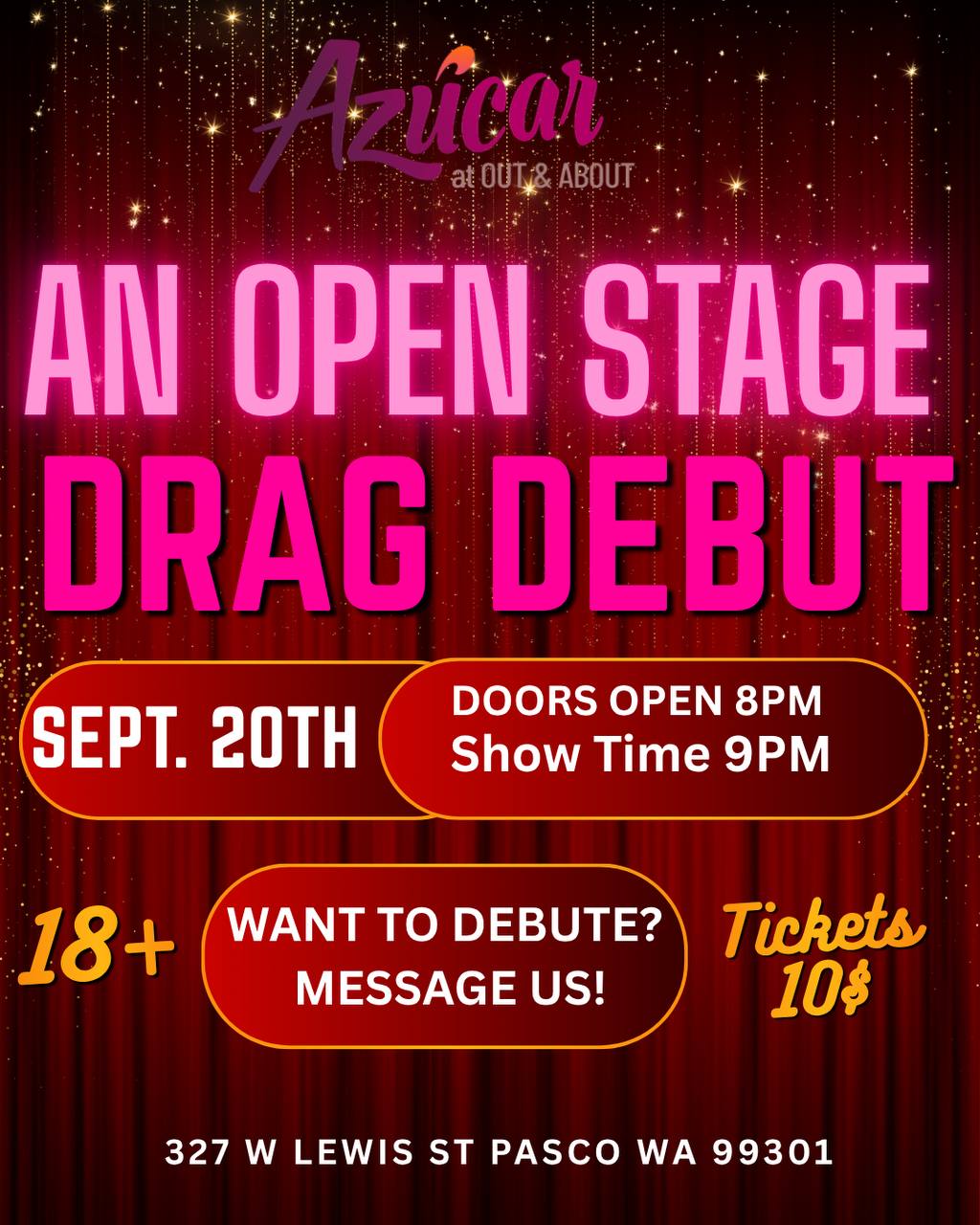 An Open Stage Drag Debut flyer