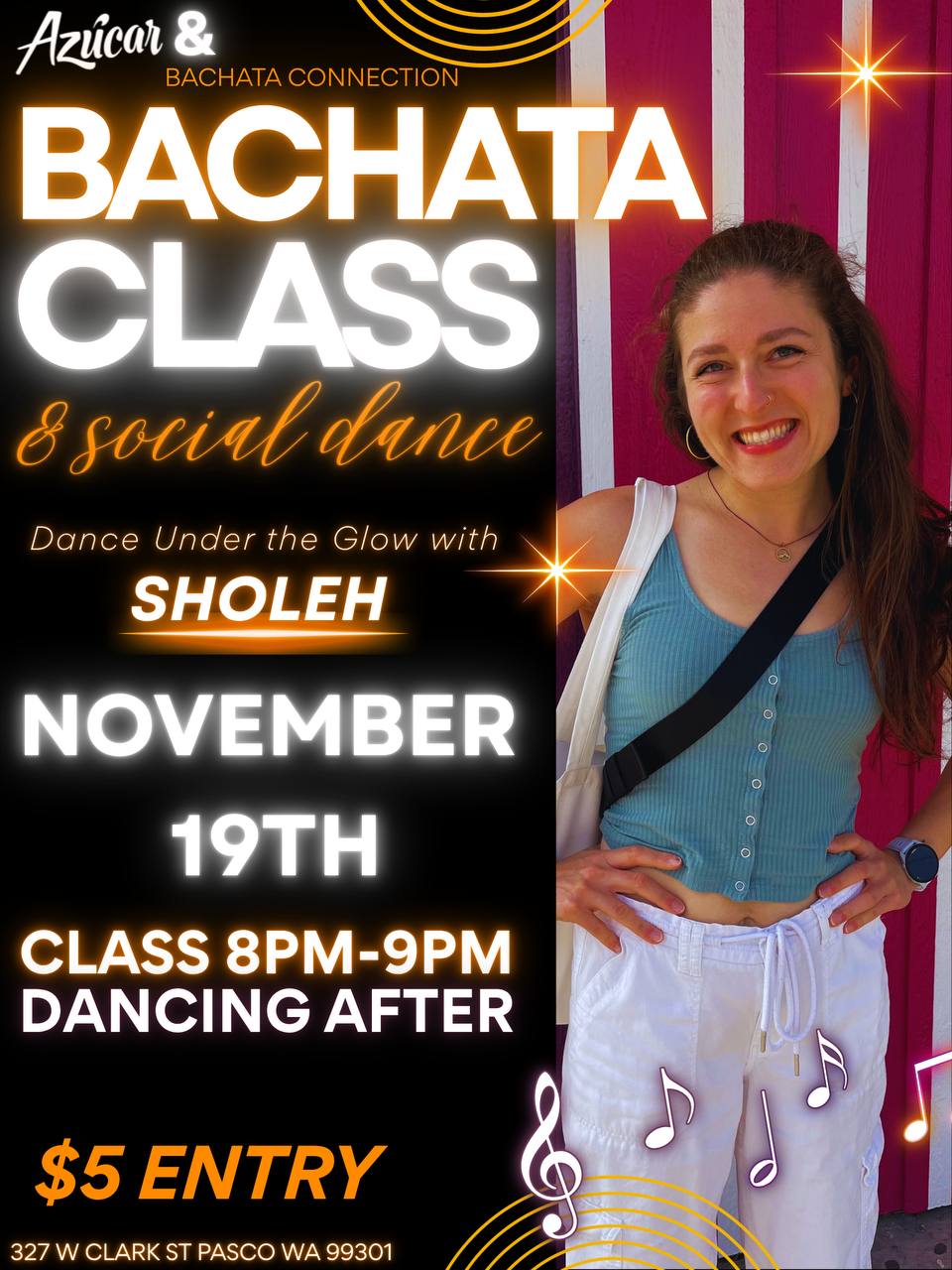 Bachata class & social dance flyer